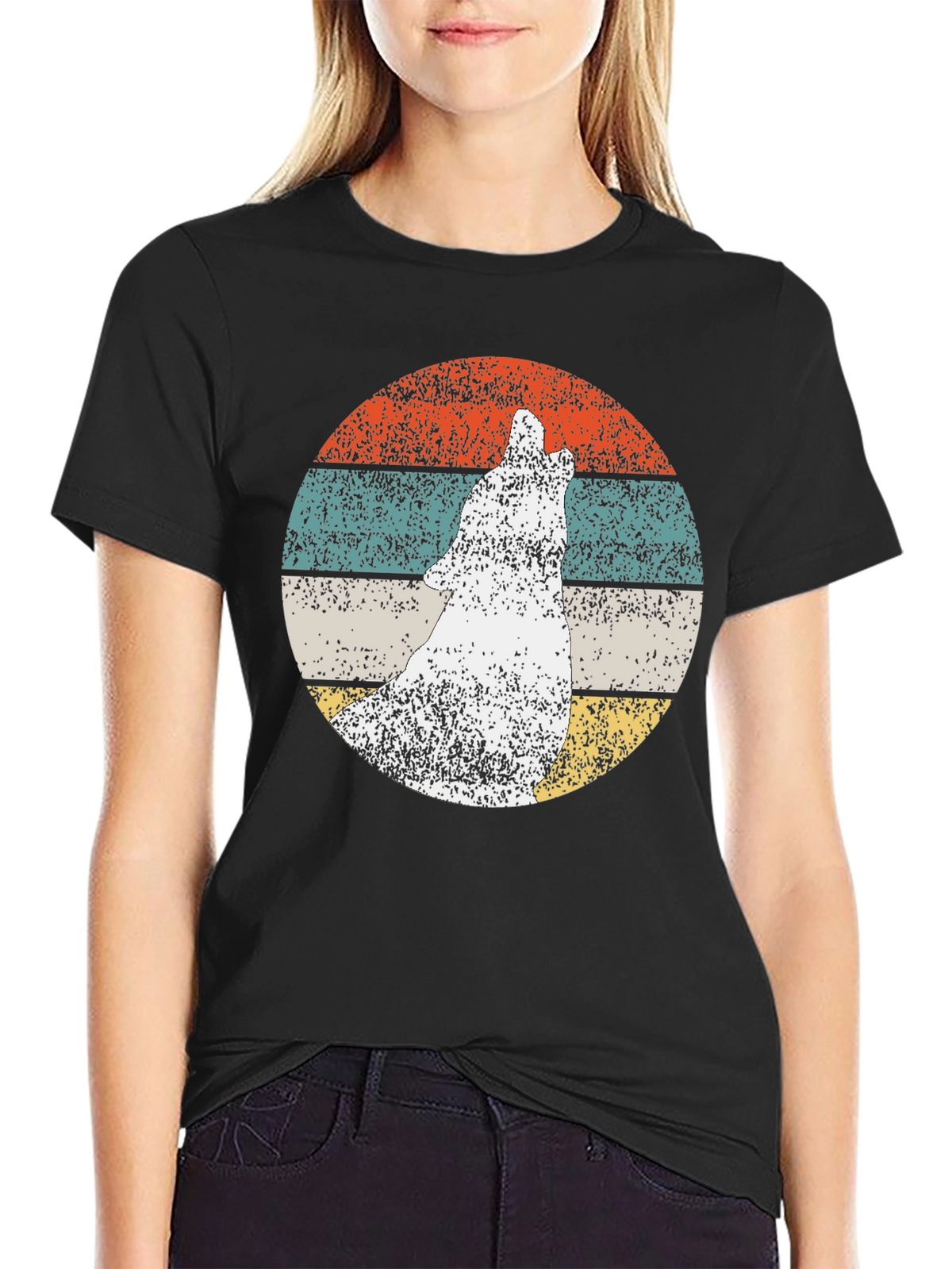 Retro Wolf Graphic Tee - Mens Black T-Shirt