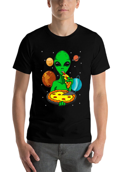 Alien Pizza Lover Graphic T-Shirt - Space Fun