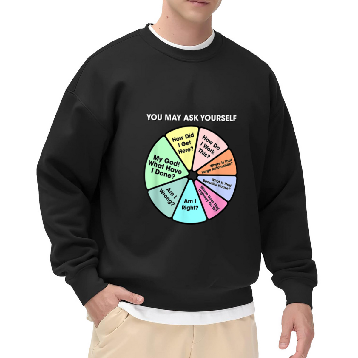 You May Ask Yourself Retro Music Pie Chart Meme Crewneck Sweatshirt