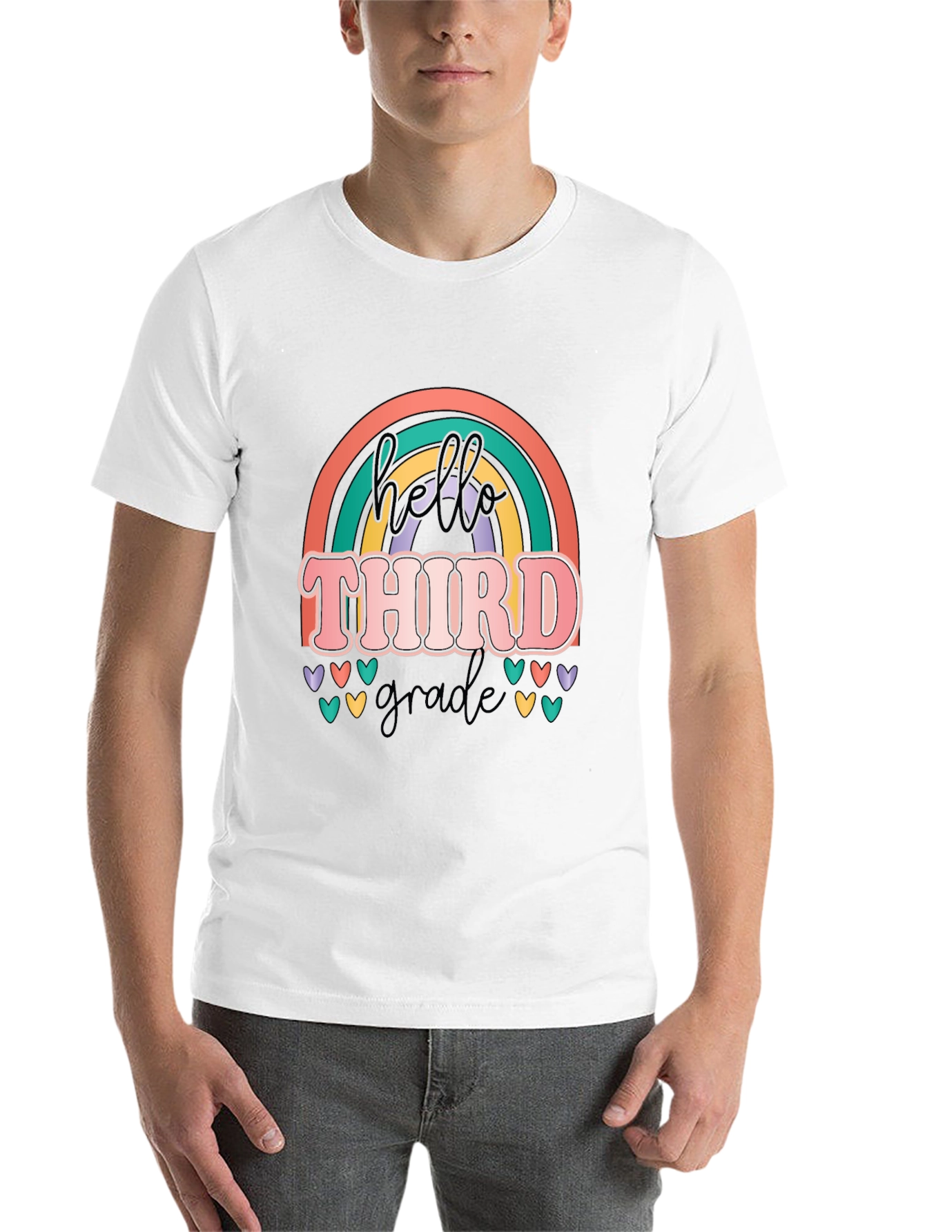 Hello Third Grade Retro Rainbow T-Shirt