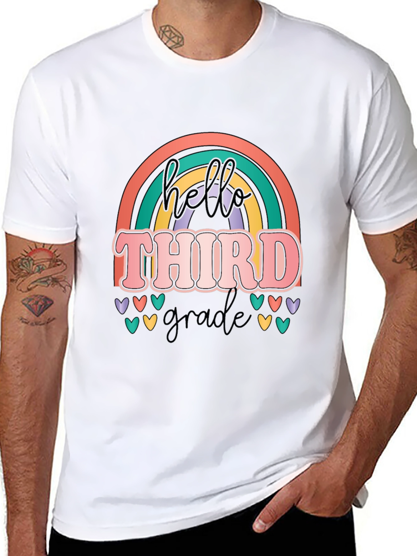 Hello Third Grade Retro Rainbow T-Shirt
