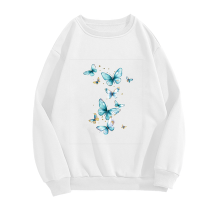 Dreamy Teal Blue Flying Butterflies Crewneck Sweatshirt