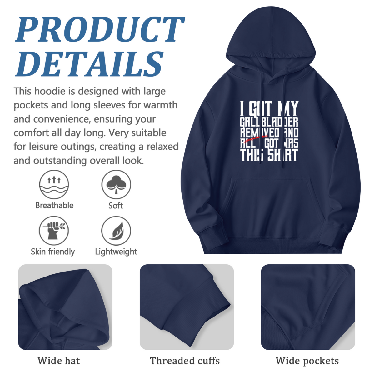 I Got My Gallbladder Removed Funny Recovery Navy Hoodie, Unisex Comfort Gift Top