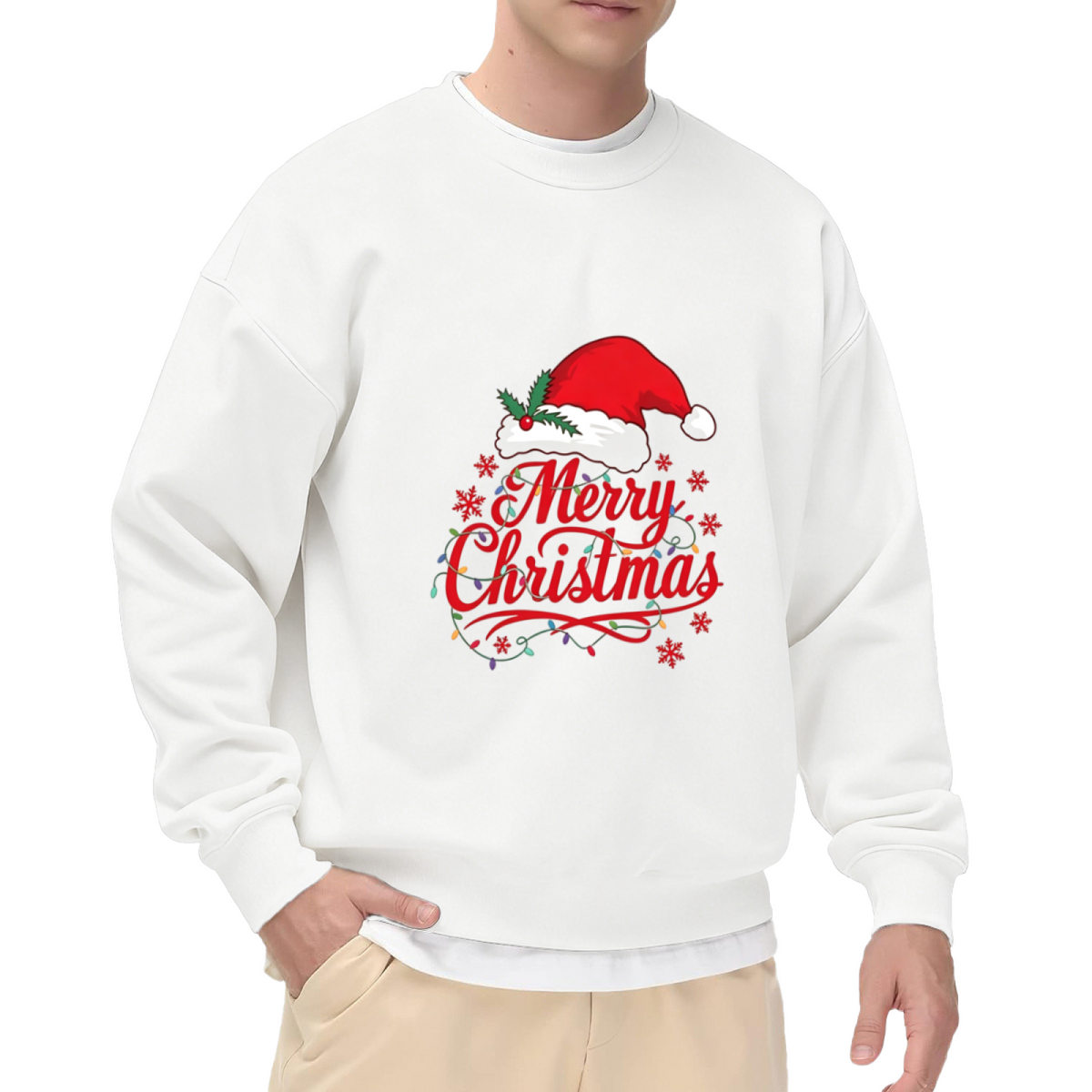Merry Christmas Santa Hat Lights Xmas Crewneck Sweatshirt