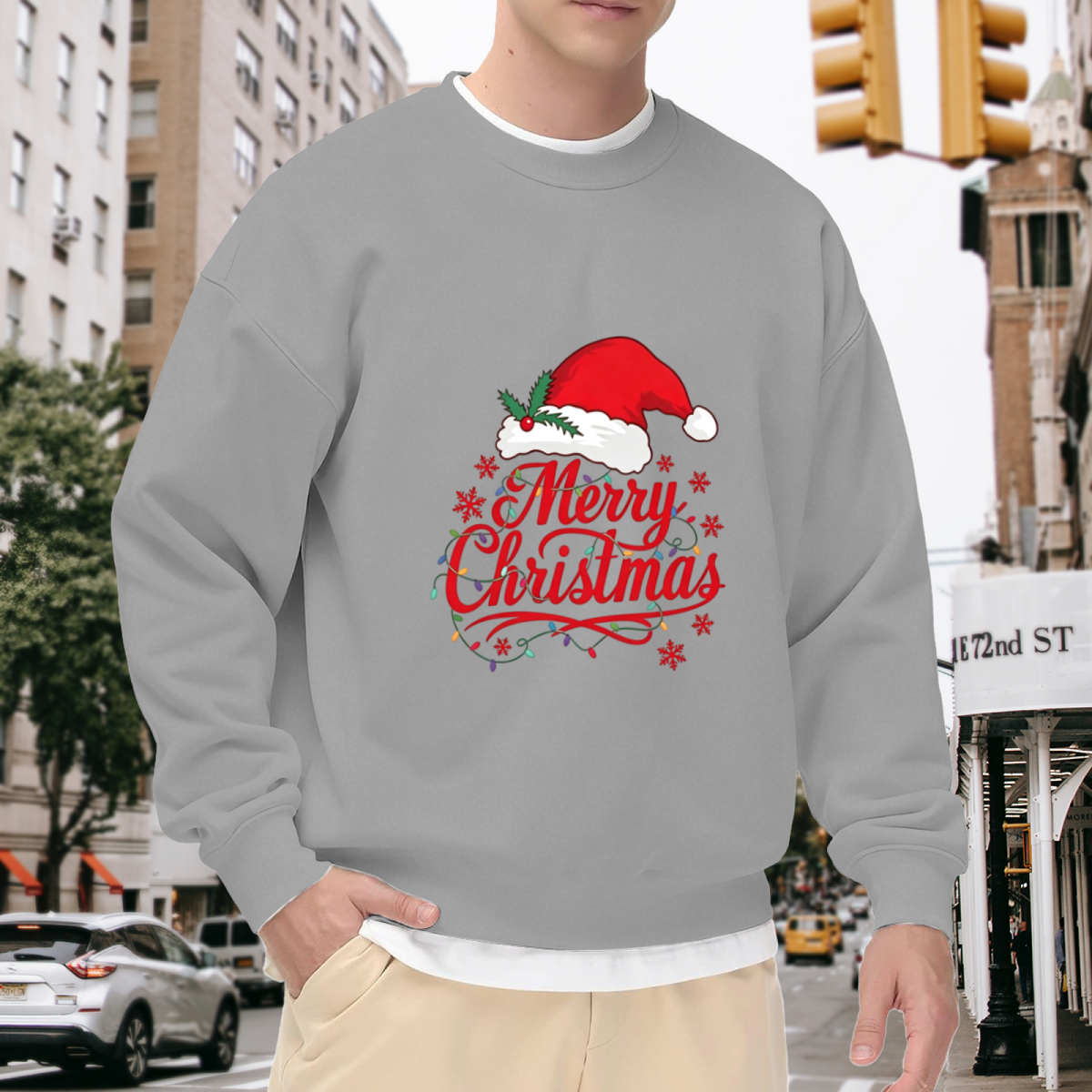Merry Christmas Santa Hat Lights Xmas Crewneck Sweatshirt