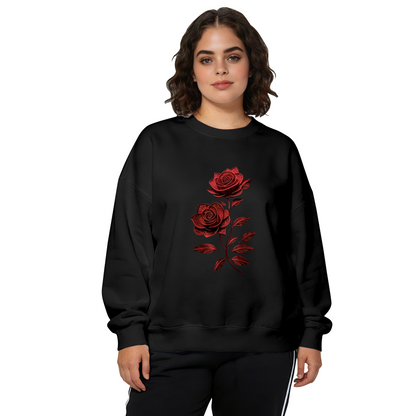 Vibrant Purple?Orange Butterfly & Rose Graphic Crewneck Sweatshirt