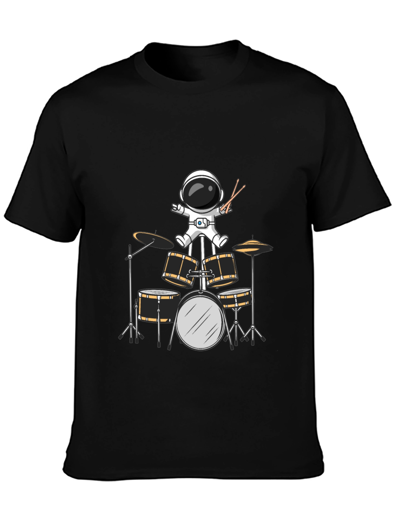 Astronaut Drummer Graphic Tee - Black Cotton Blend