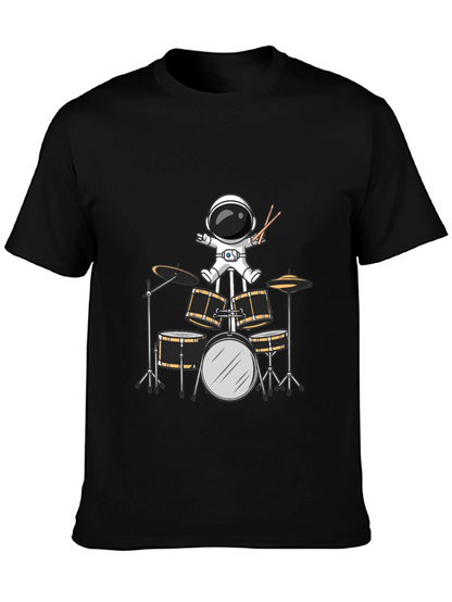Astronaut Drummer Graphic Tee - Black Cotton Blend