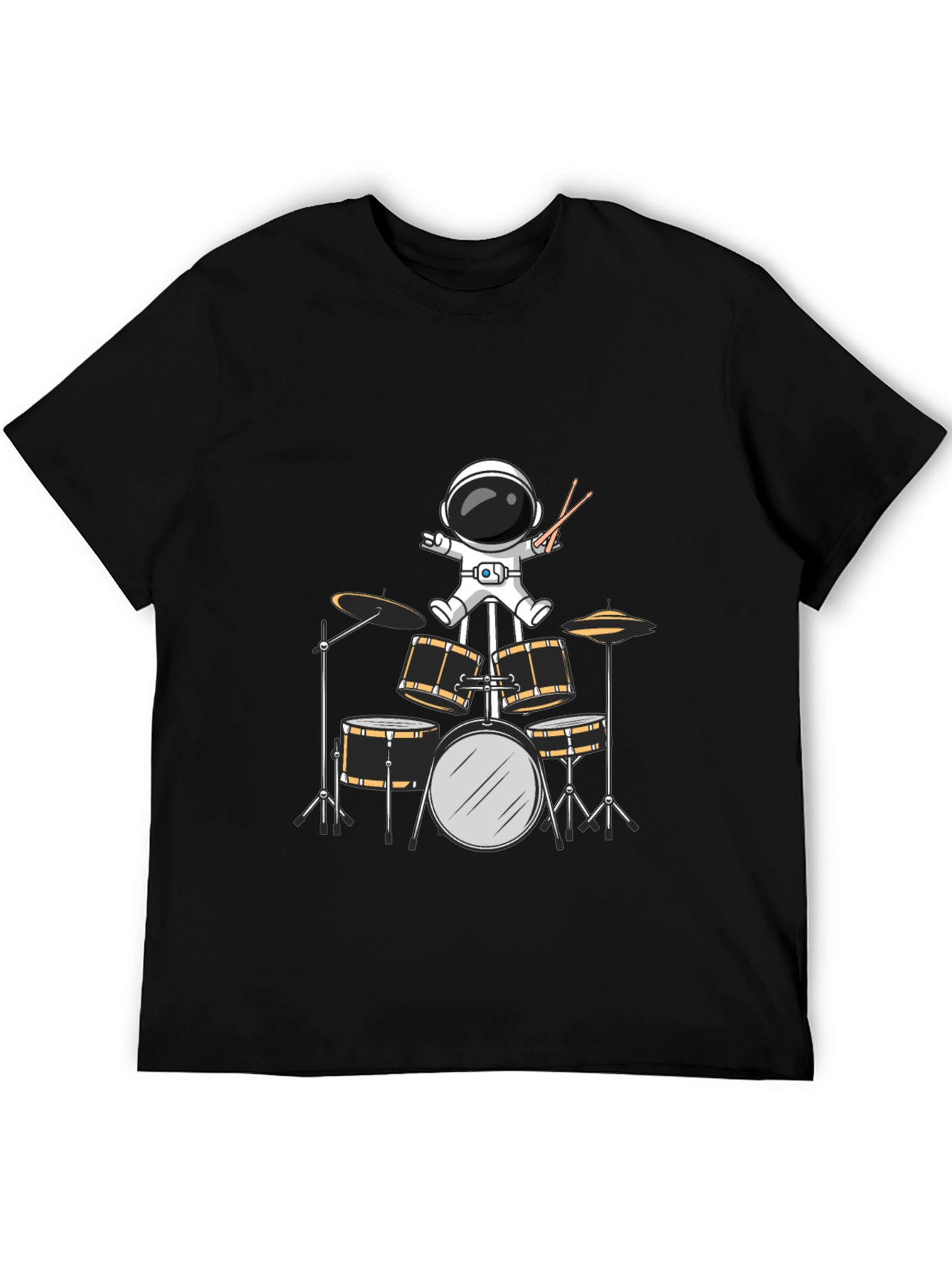 Astronaut Drummer Graphic Tee - Black Cotton Blend