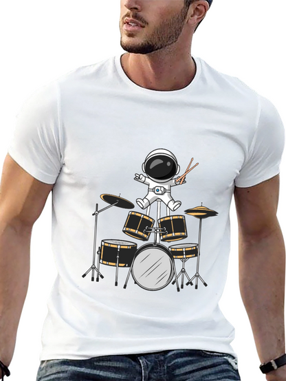 Astronaut Drummer Graphic Tee - Black Cotton Blend