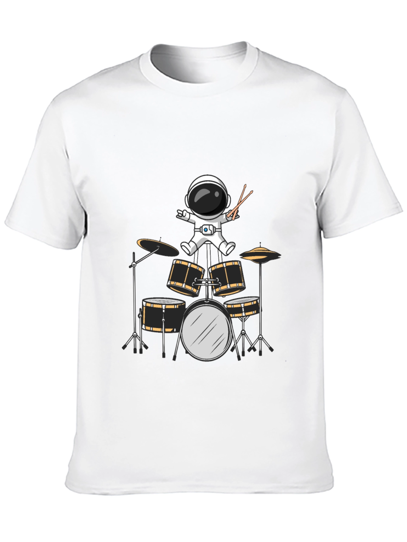 Astronaut Drummer Graphic Tee - Black Cotton Blend