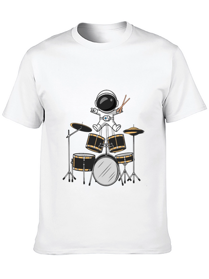 Astronaut Drummer Graphic Tee - Black Cotton Blend