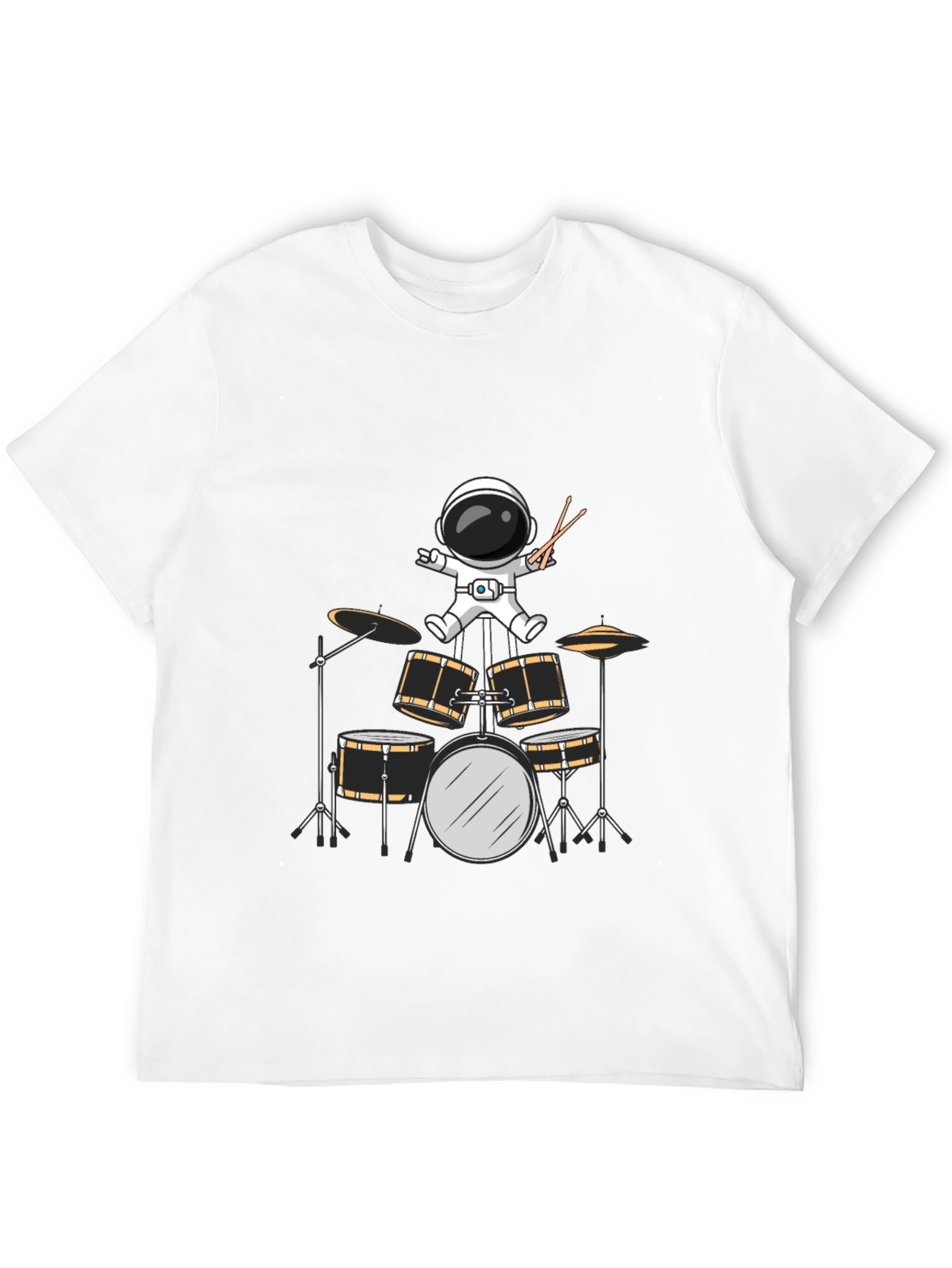 Astronaut Drummer Graphic Tee - Black Cotton Blend