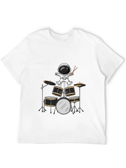 Astronaut Drummer Graphic Tee - Black Cotton Blend
