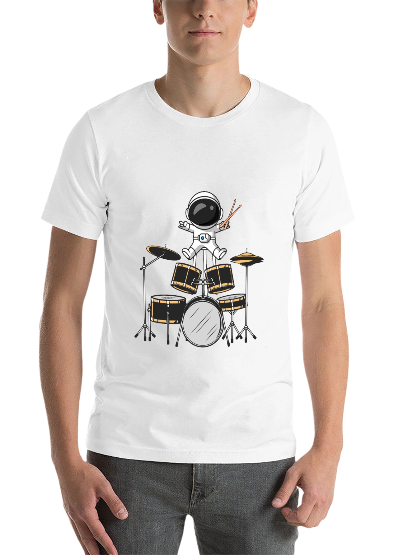 Astronaut Drummer Graphic Tee - Black Cotton Blend