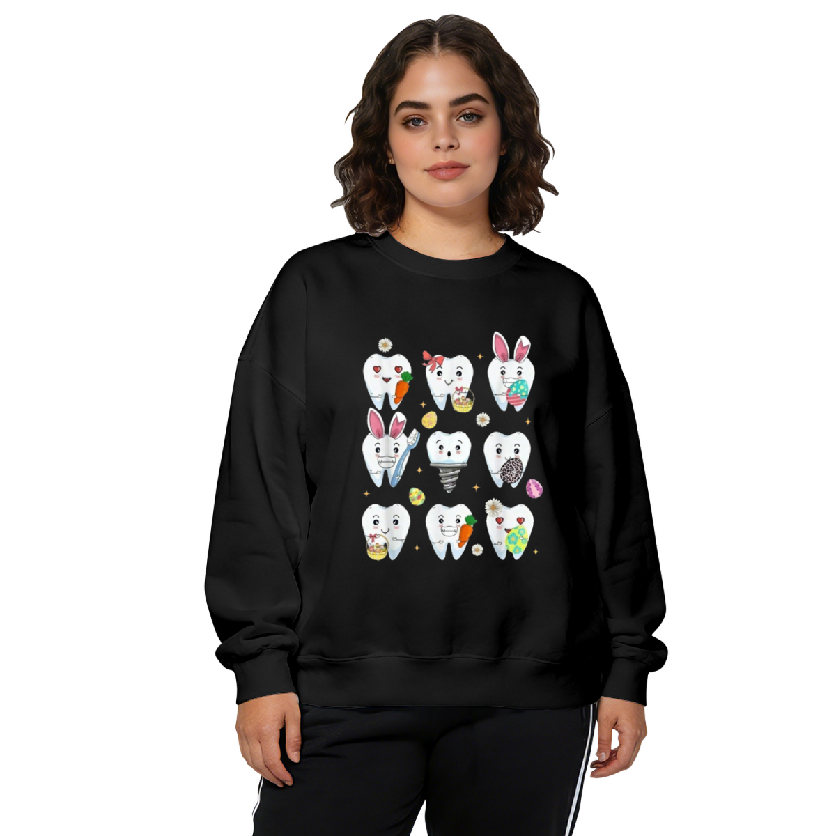Cute Easter Cartoon Teeth Character Crewneck Sweatshirt
