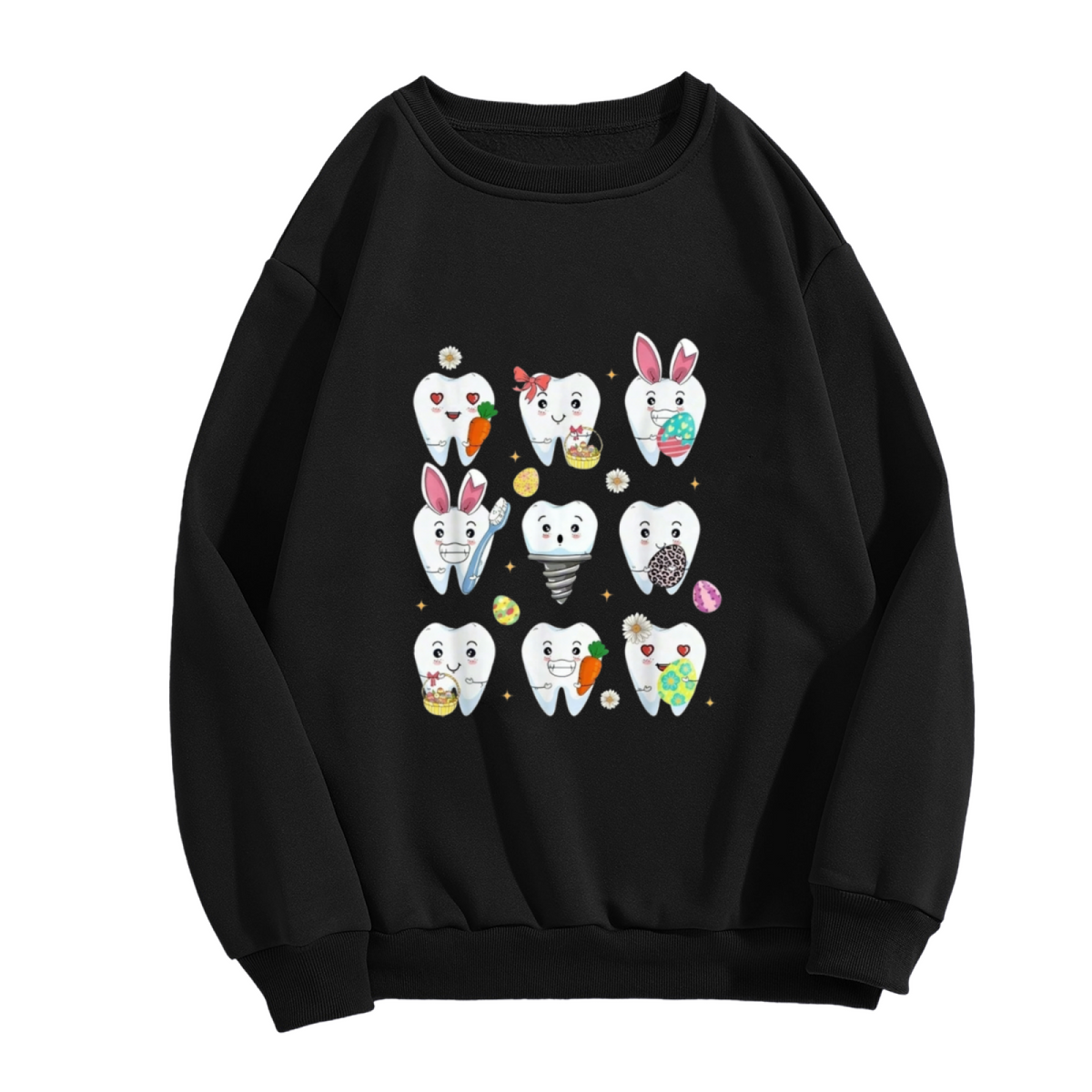 Cute Easter Cartoon Teeth Character Crewneck Sweatshirt