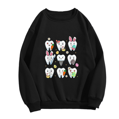 Cute Easter Cartoon Teeth Character Crewneck Sweatshirt
