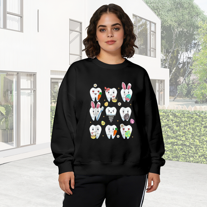 Cute Easter Cartoon Teeth Character Crewneck Sweatshirt
