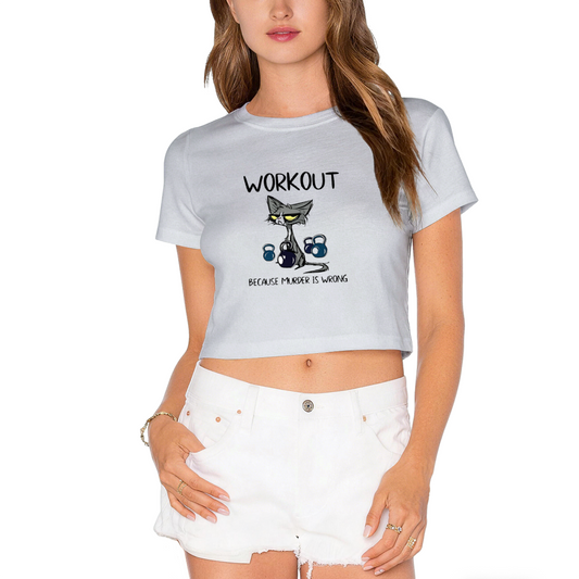 Grumpy Cat Workout Funny Sarcasm Light Gray Crop Tee