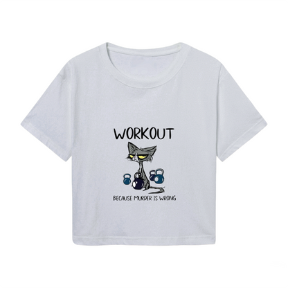 Grumpy Cat Workout Funny Sarcasm Light Gray Crop Tee