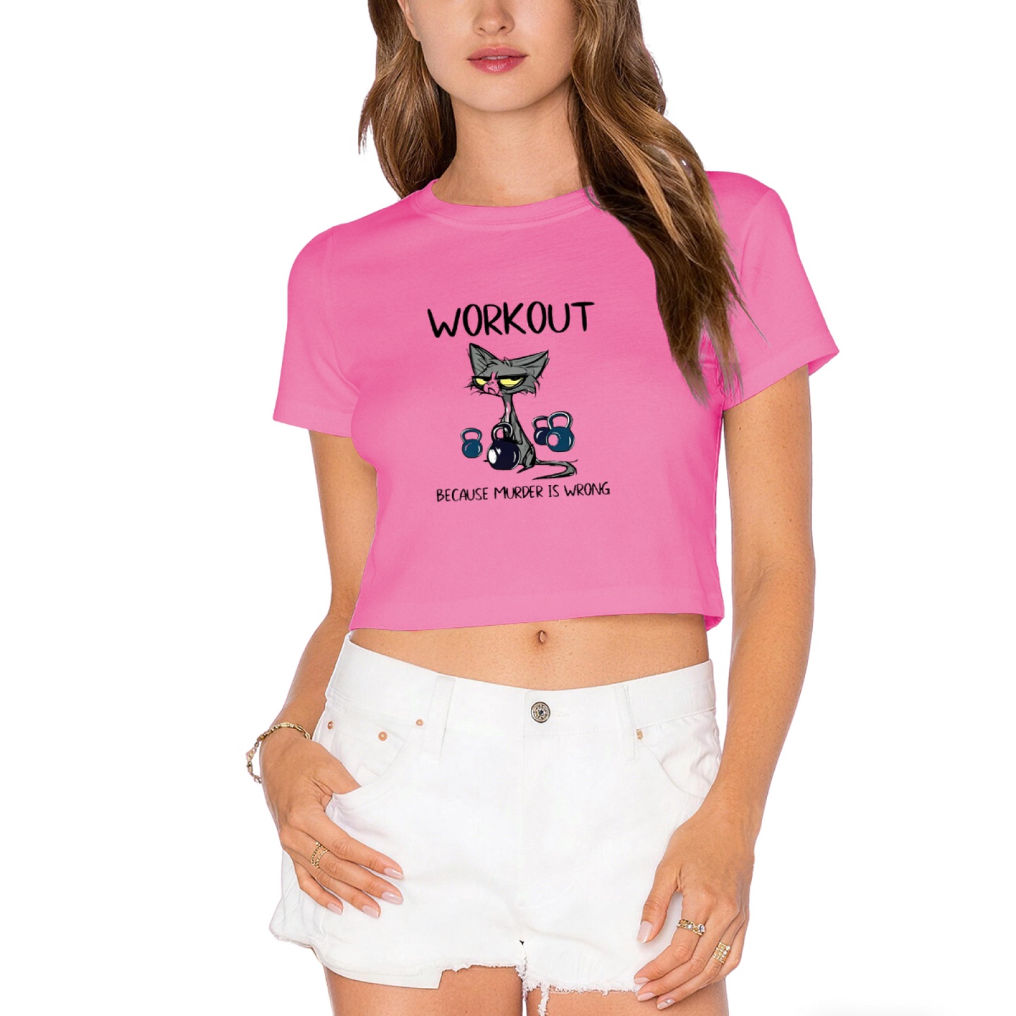 Grumpy Cat Workout Funny Sarcasm Light Gray Crop Tee