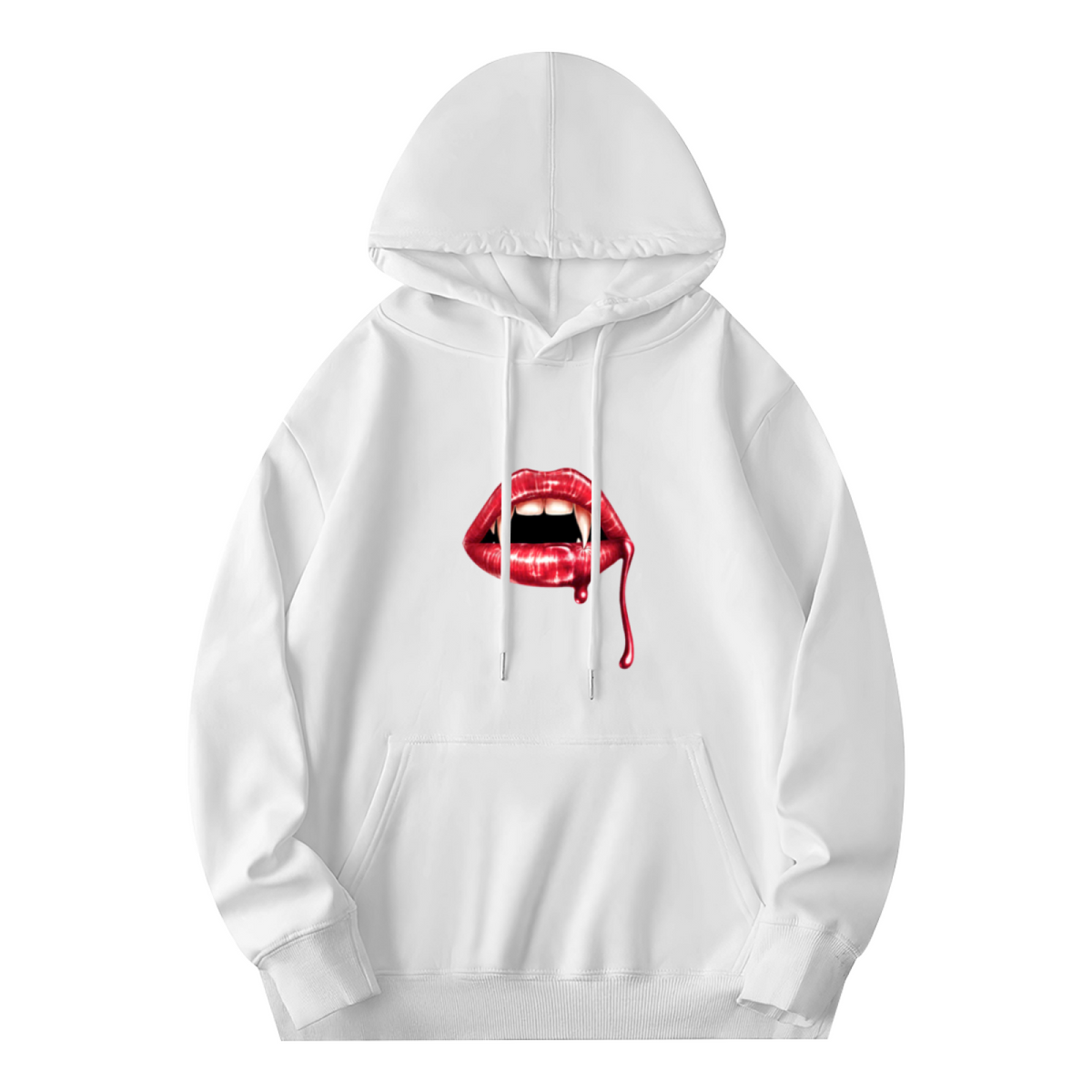 Vampire Blood Lips White Hoodie, Edgy Cozy Street Top