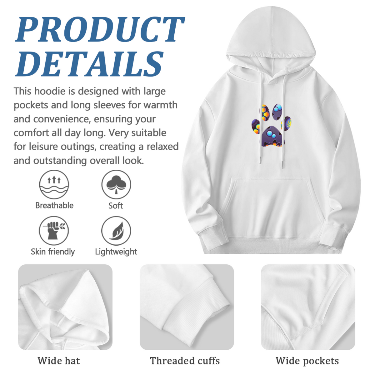 Vibrant Color?Burst Paw Print Casual Hoodie