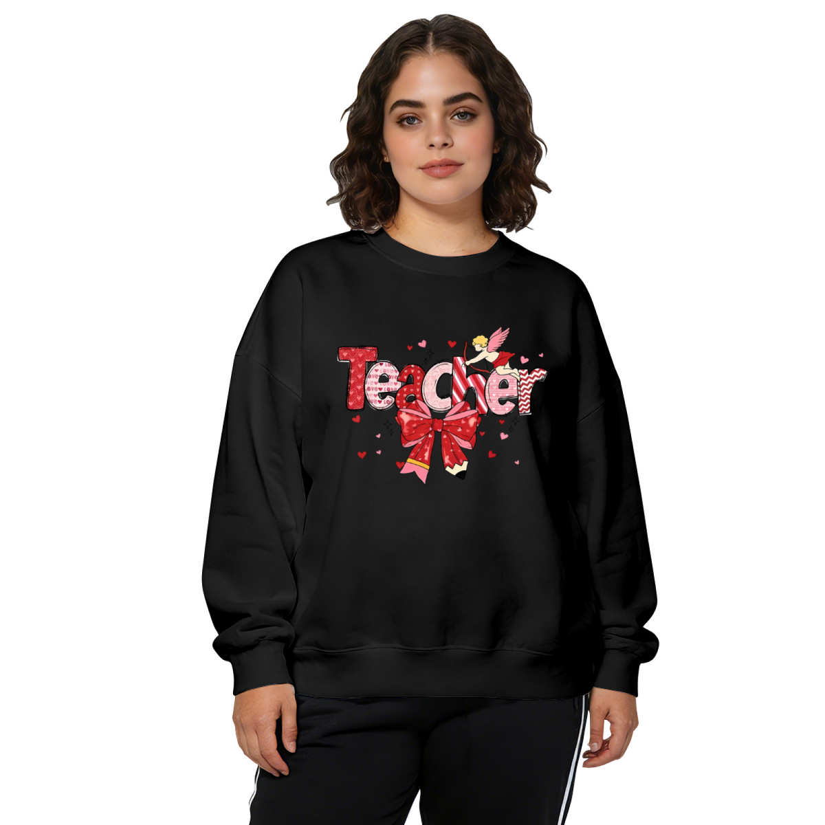 Sweet Valentine Teacher Cupid Bow Graphic Crewneck Sweatshirt