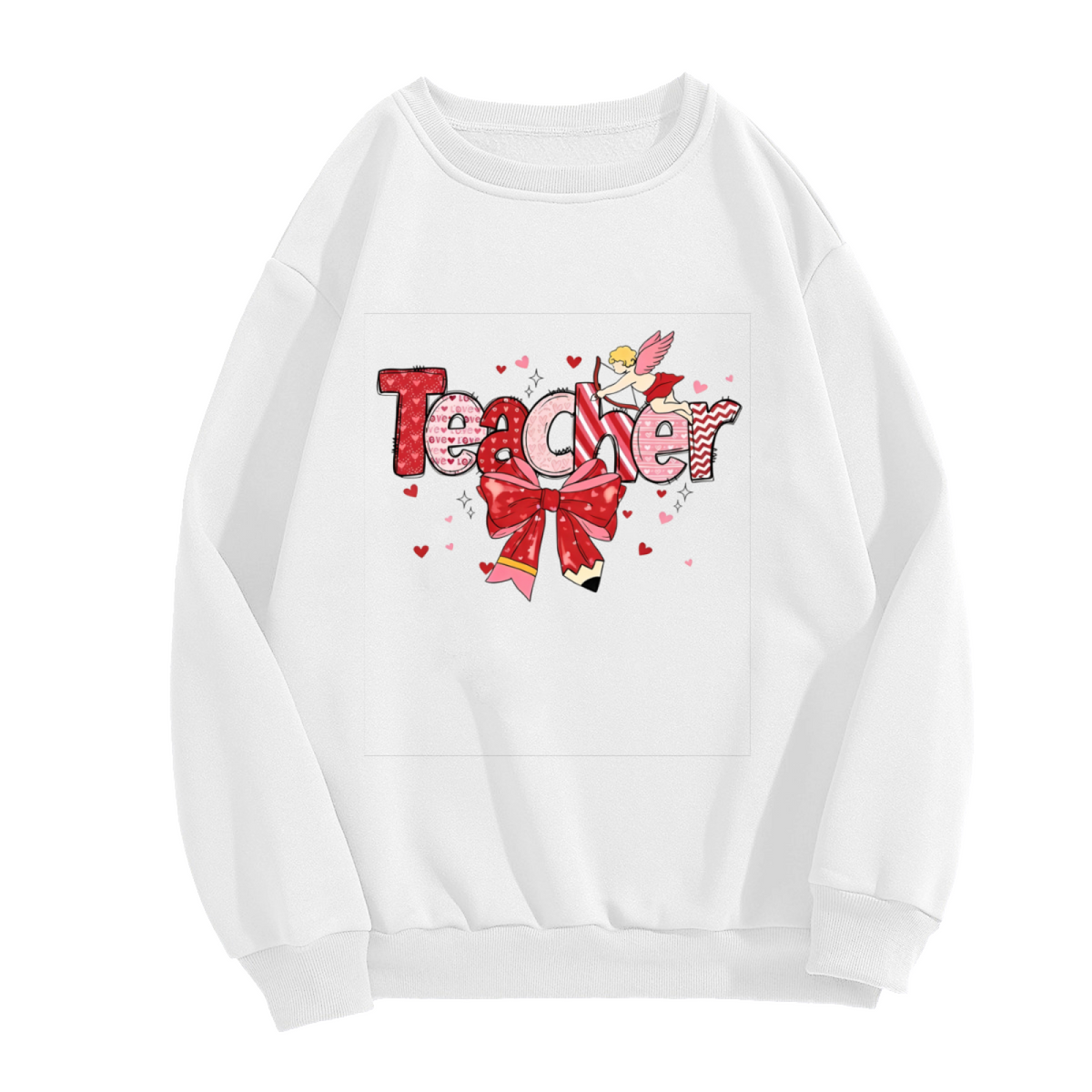 Sweet Valentine Teacher Cupid Bow Graphic Crewneck Sweatshirt