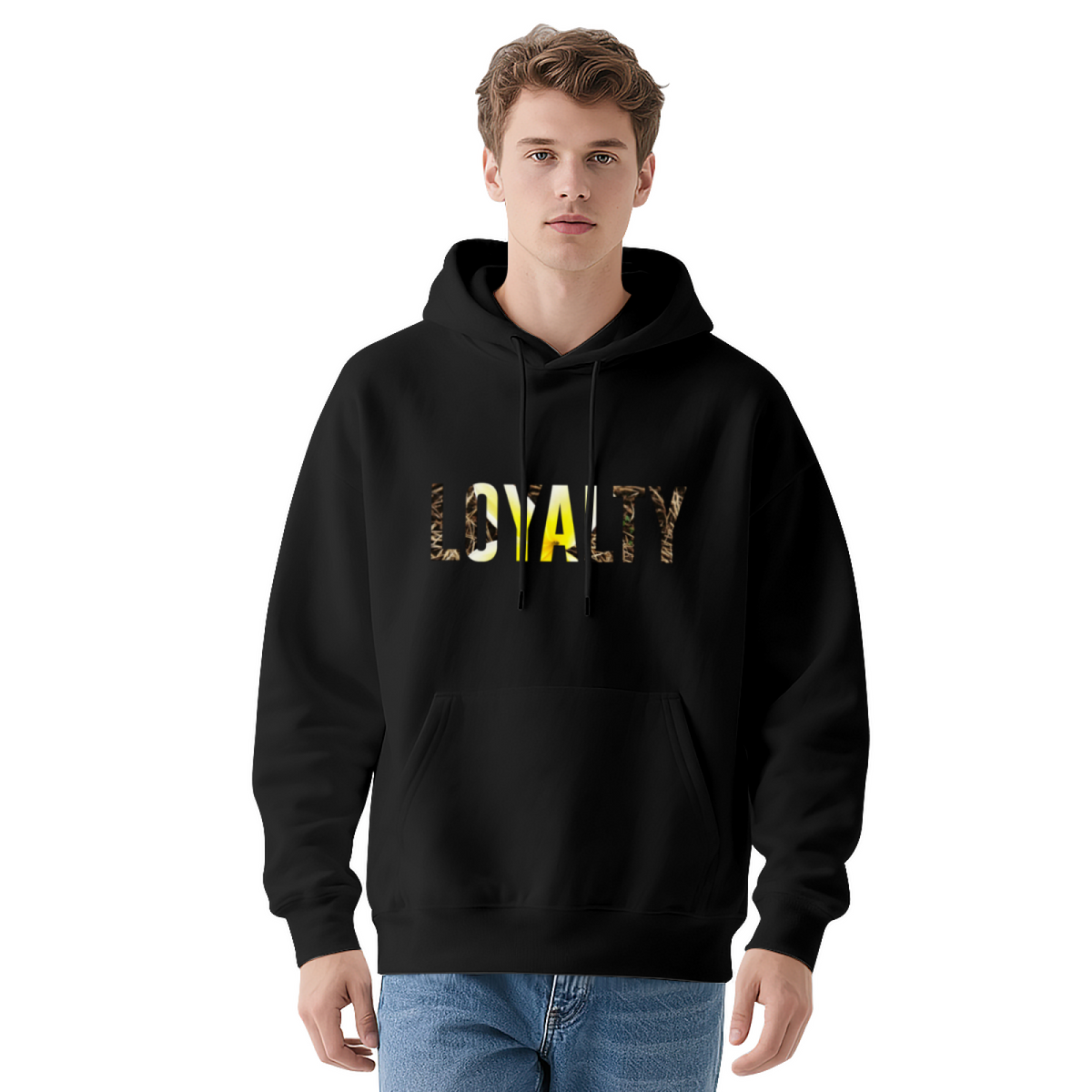 Leopard Yellow Loyalty Text Unisex Hoodie, Stylish Comfort Street Pullover