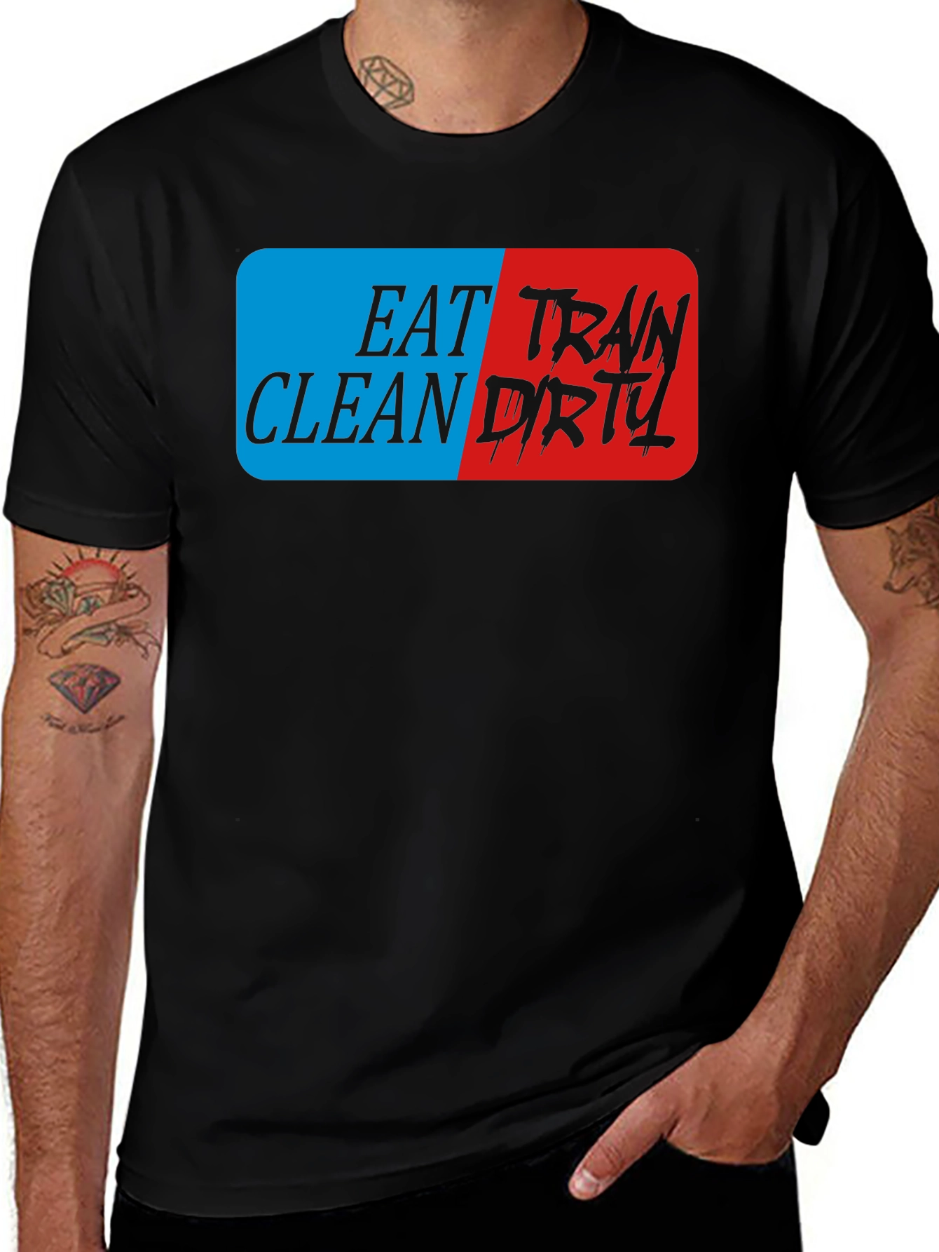 Eat Clean Train Dirty Black Graphic T-Shirt