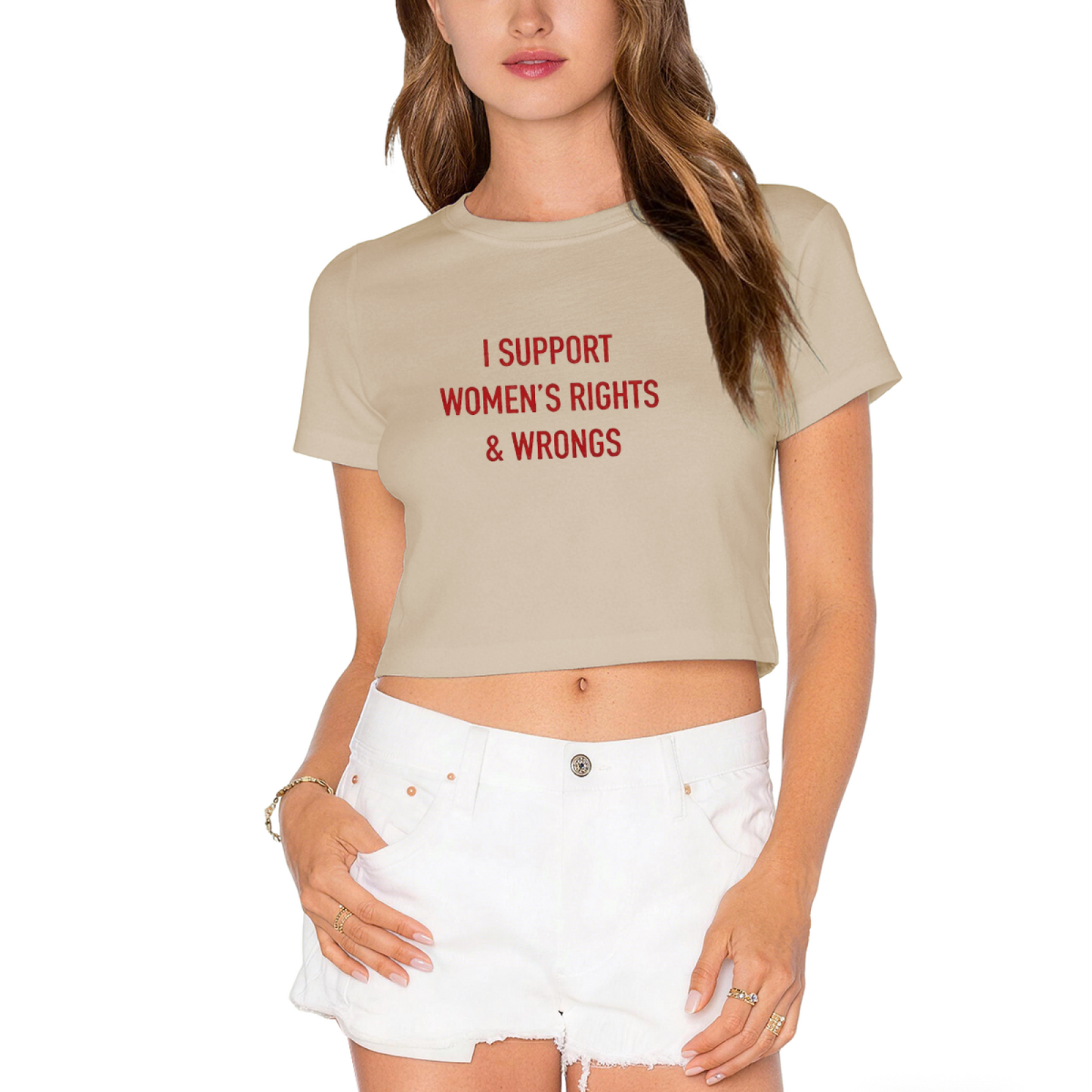 Statement Black Crop Tee With I Support Women¡¯s Rights & Wrongs Red Words