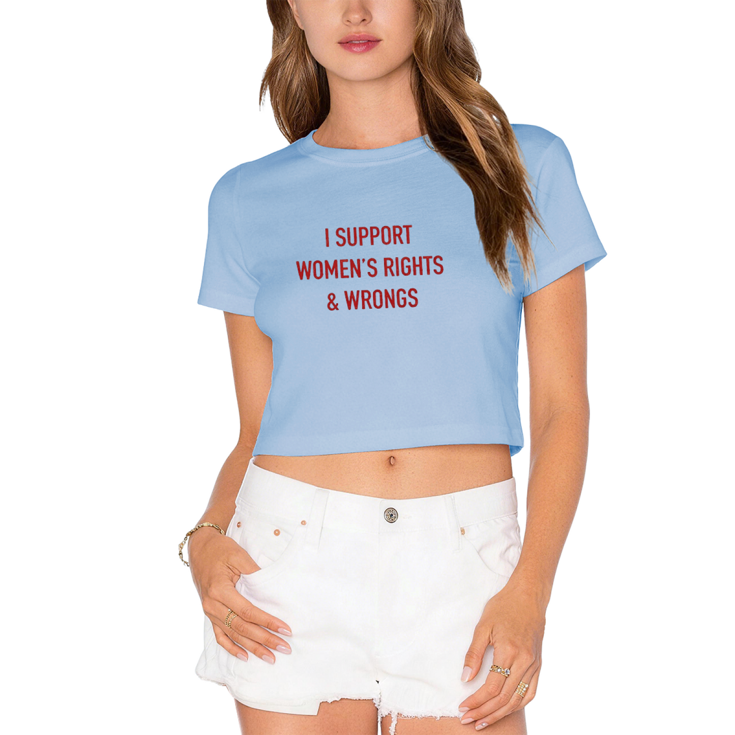 Statement Black Crop Tee With I Support Women¡¯s Rights & Wrongs Red Words