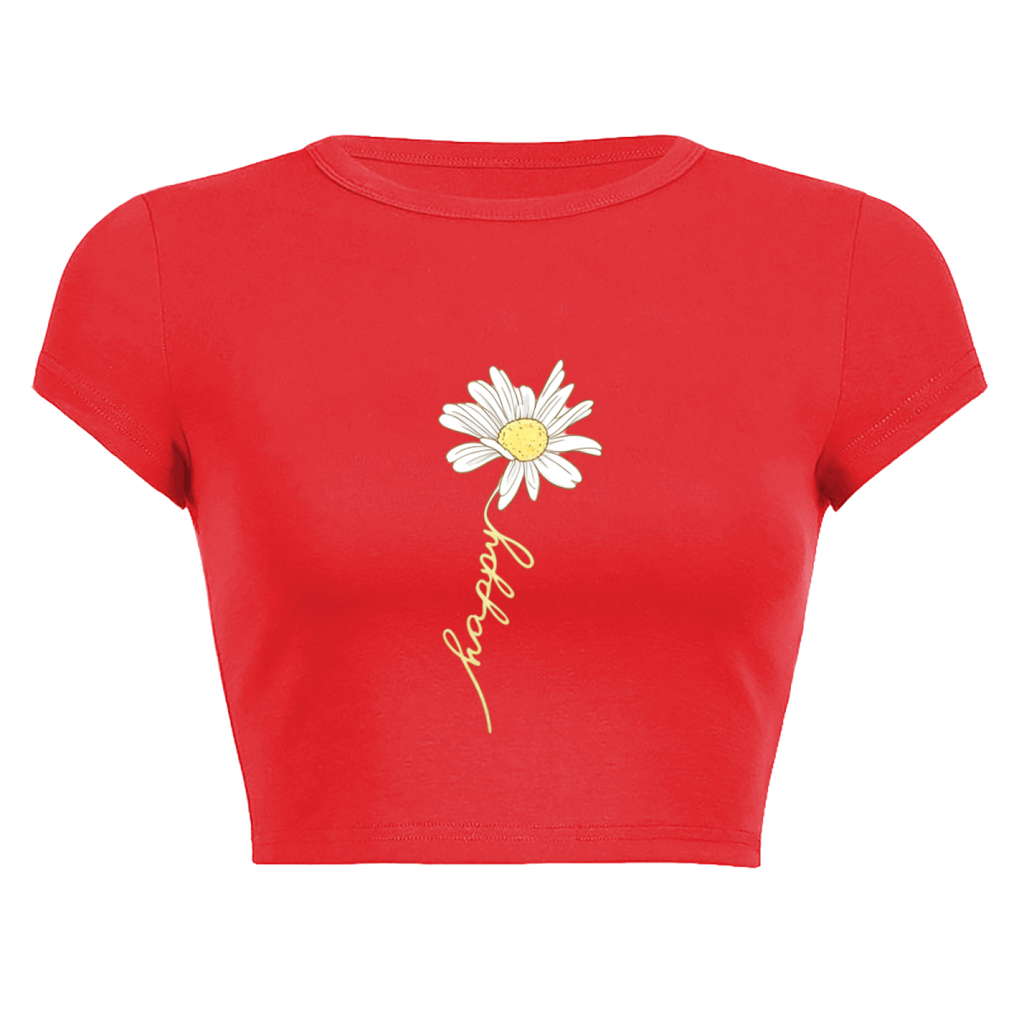Fresh Daisy Happy Letter Red Baby Crop Tee