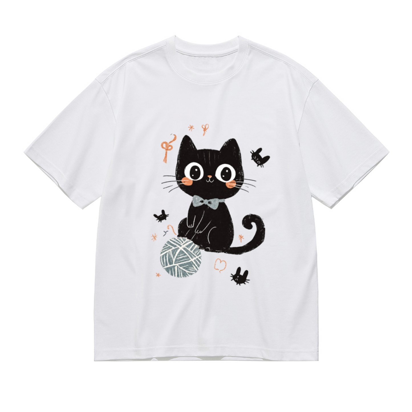 Cute Black Kitten & Yarn Ball Cartoon Graphic Shirt