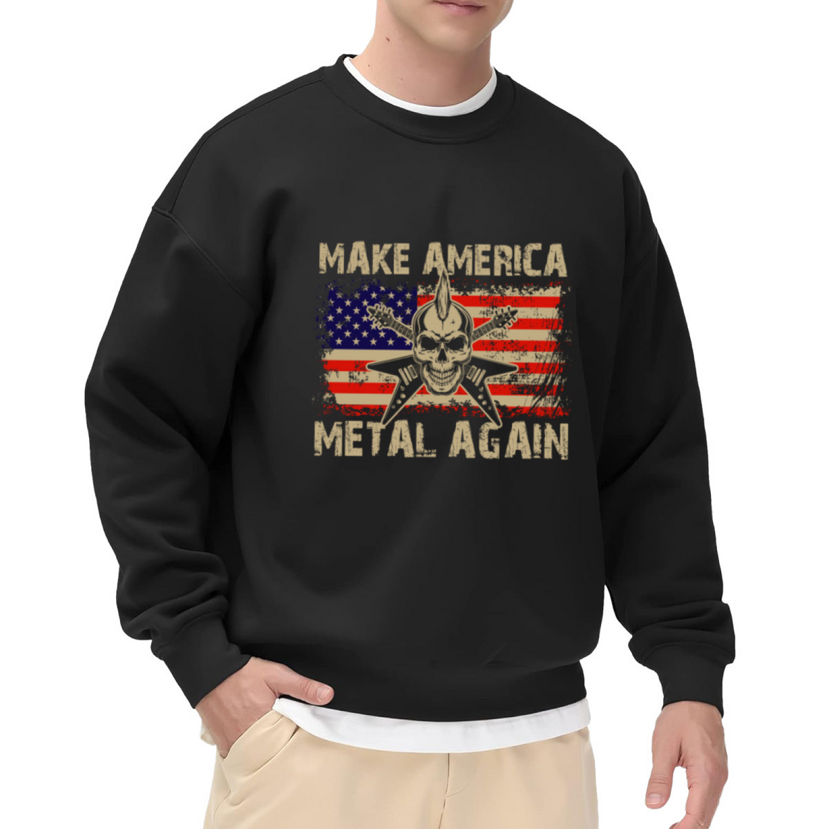 Vintage USA Flag Skull Metal Guitar Sweatshirt