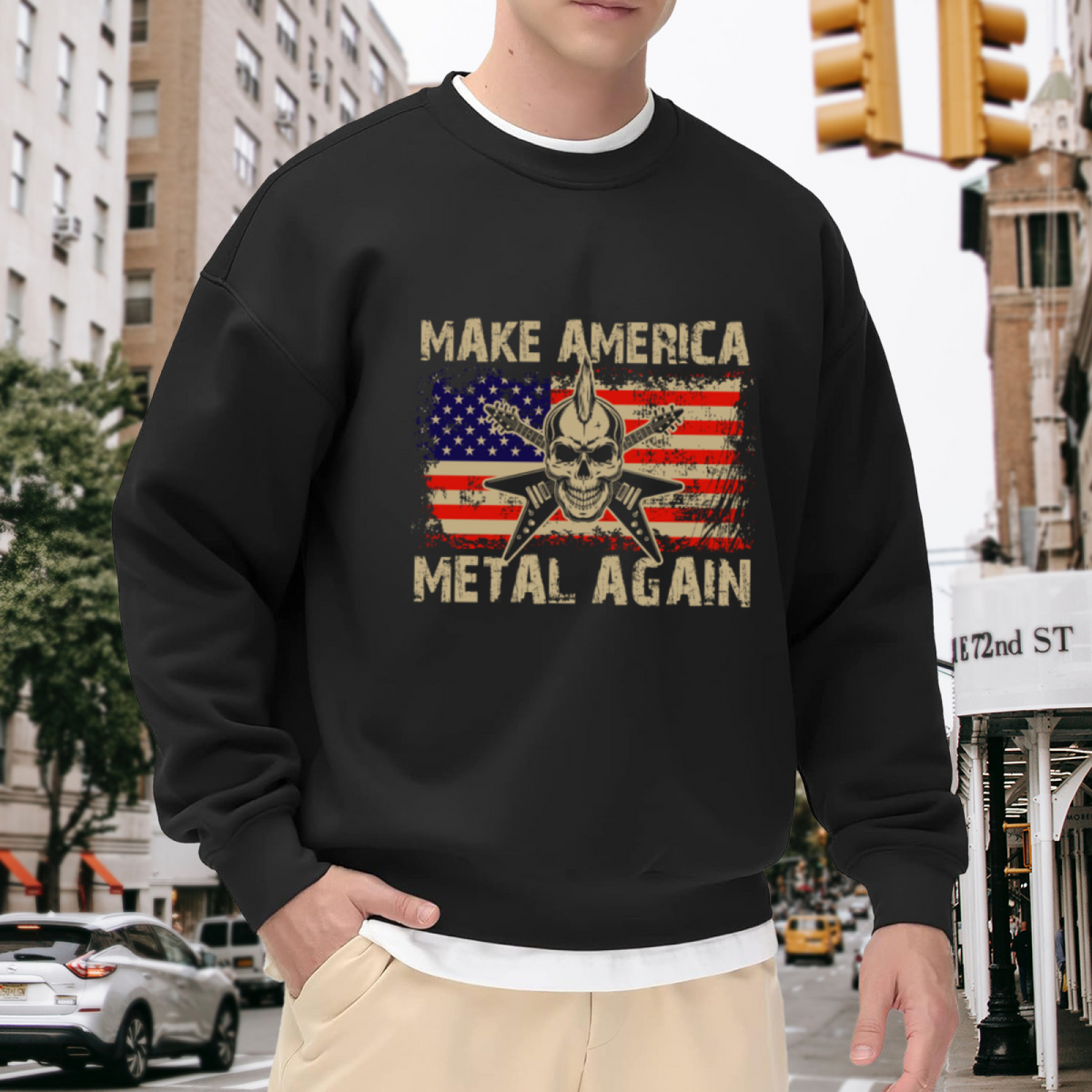 Vintage USA Flag Skull Metal Guitar Sweatshirt