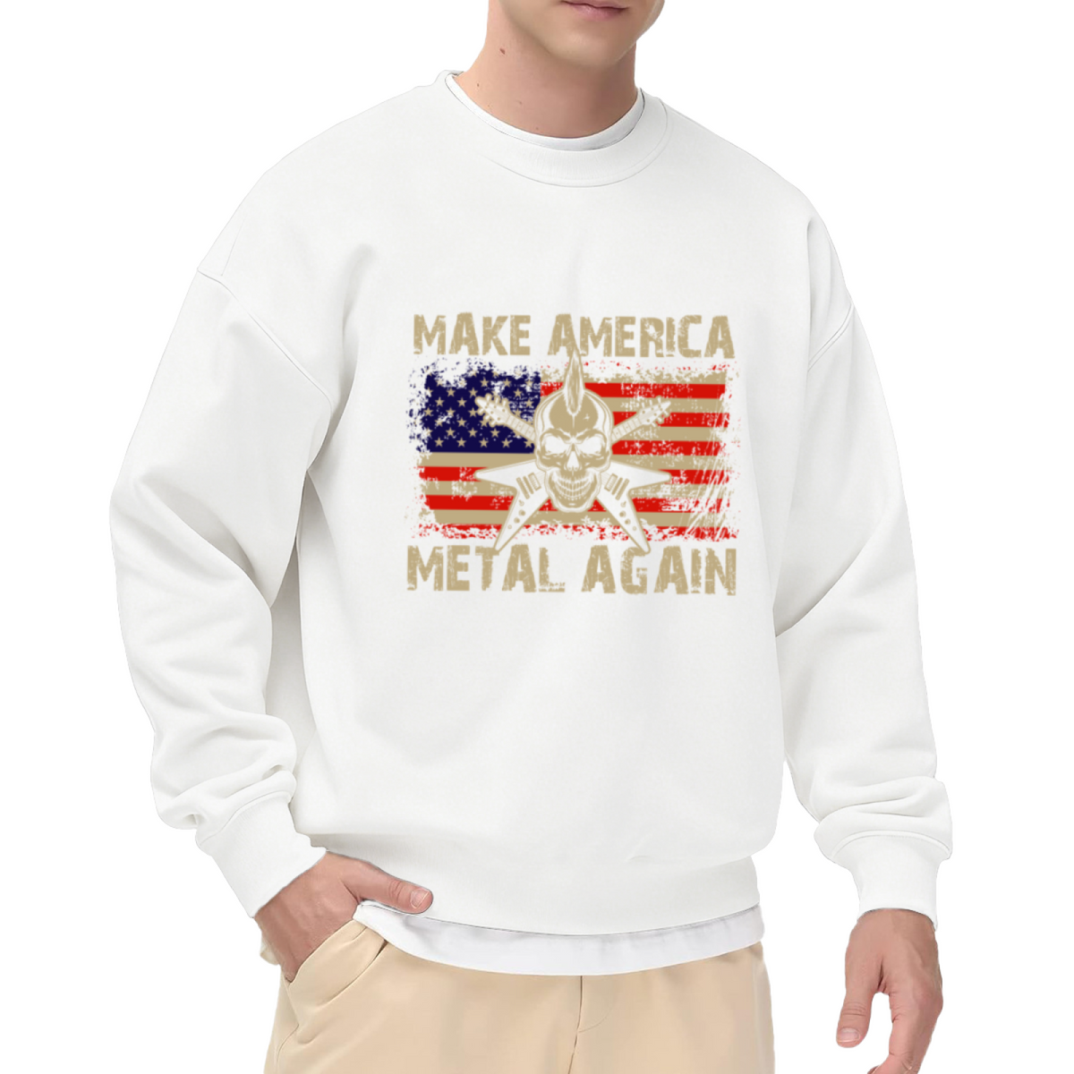 Vintage USA Flag Skull Metal Guitar Sweatshirt