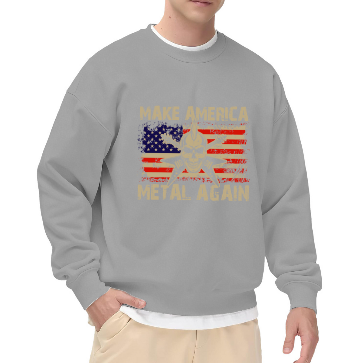 Vintage USA Flag Skull Metal Guitar Sweatshirt