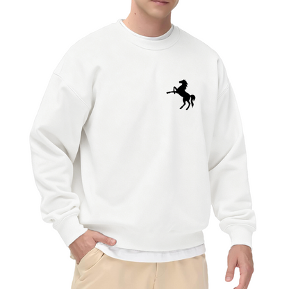Small Prancing Horse Minimal Chest Print Crewneck Sweatshirt