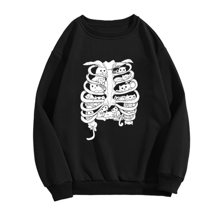 Skeleton Rib Cage Full Cute Cats Gothic Sweatshirt