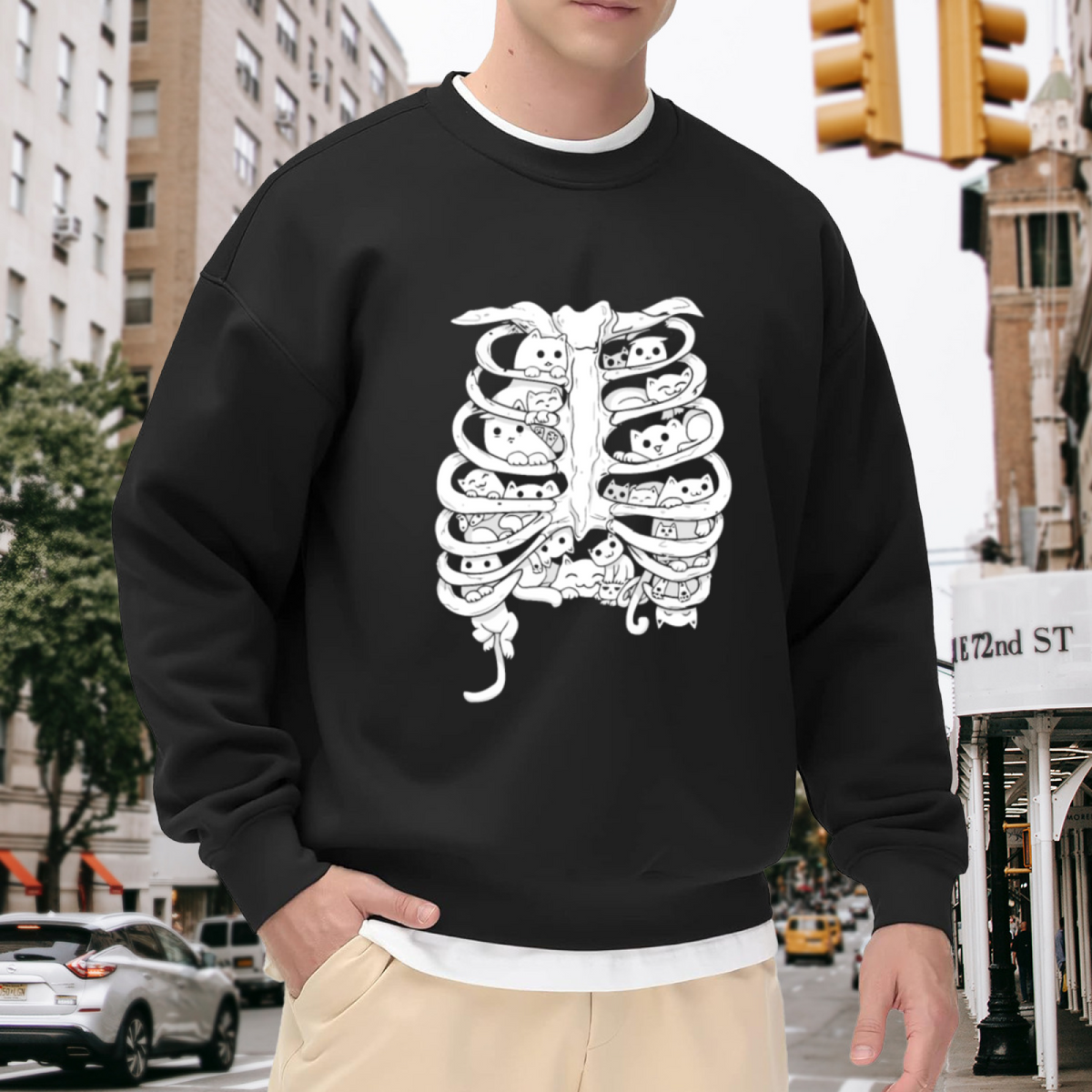 Skeleton Rib Cage Full Cute Cats Gothic Sweatshirt