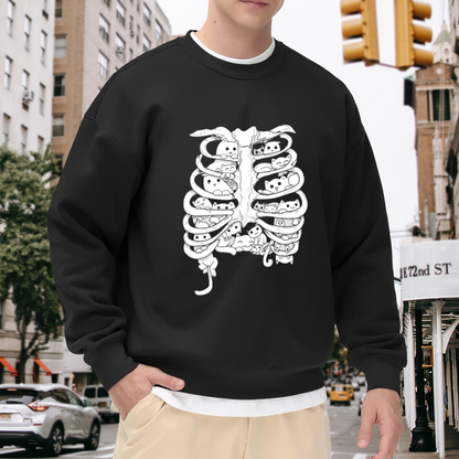 Skeleton Rib Cage Full Cute Cats Gothic Sweatshirt