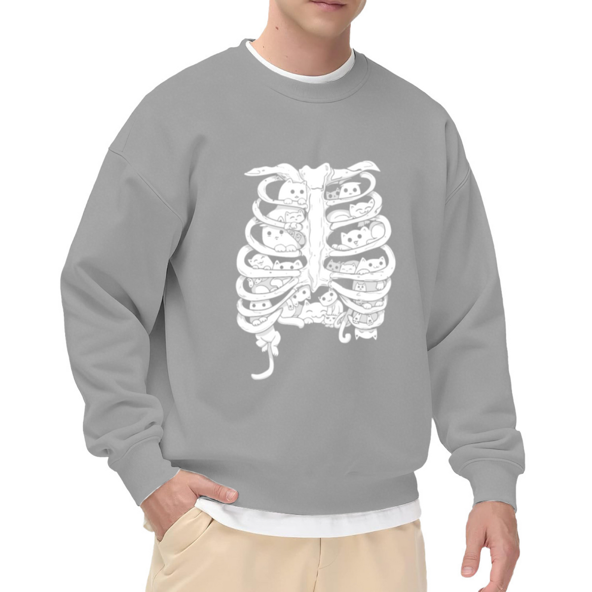 Skeleton Rib Cage Full Cute Cats Gothic Sweatshirt