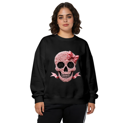 Cute Pearl Skull With Pink Bow Unique Crewneck Sweatshirt