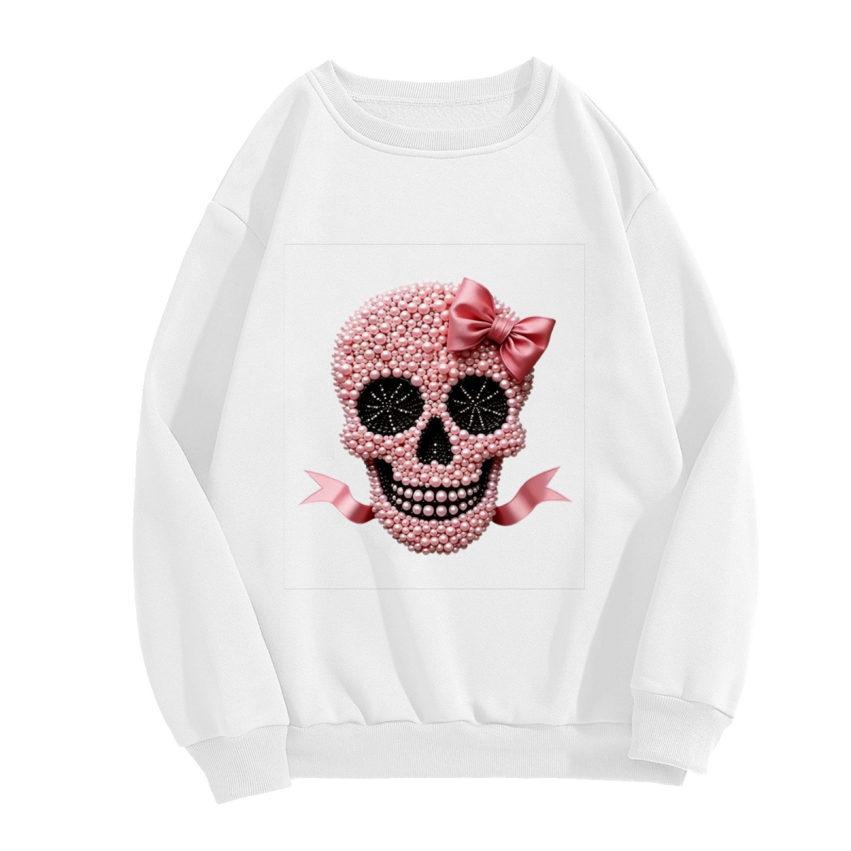 Cute Pearl Skull With Pink Bow Unique Crewneck Sweatshirt