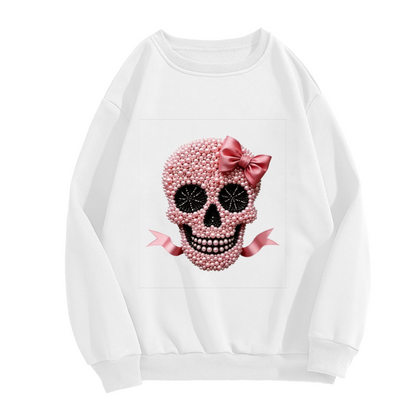 Cute Pearl Skull With Pink Bow Unique Crewneck Sweatshirt