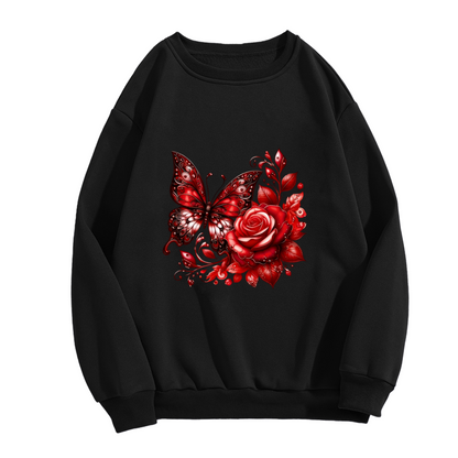 Bold Red Butterfly And Crimson Rose Dark Crewneck Sweatshirt