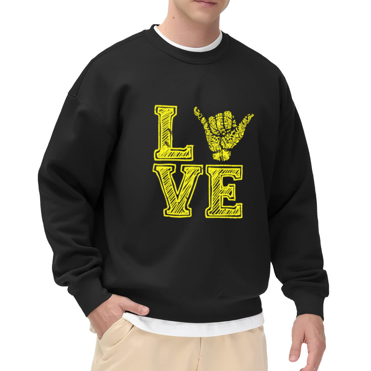 Love Shaka Hand Sign Surfer Vibe Crew Neck Sweatshirt